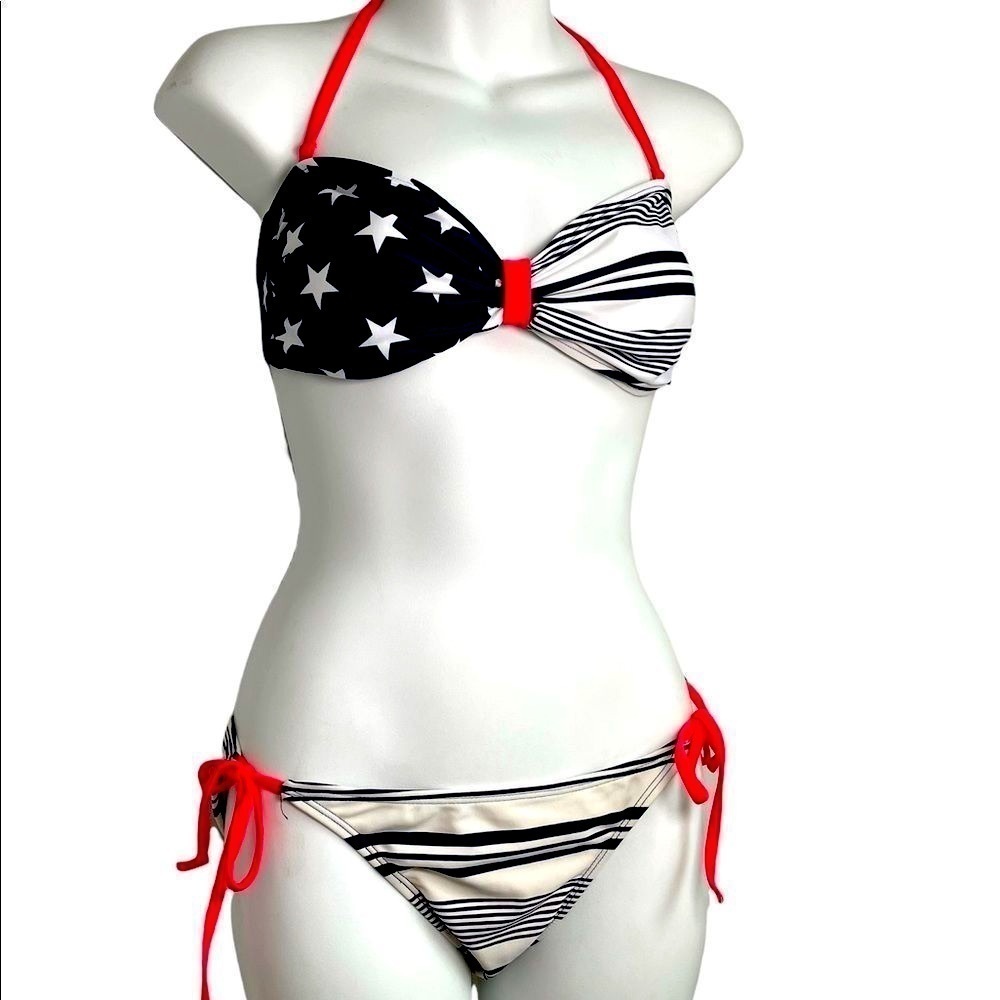 Old Navy Stars Stripes Bikini Set Junior Medium Red White Blue Summer Re…